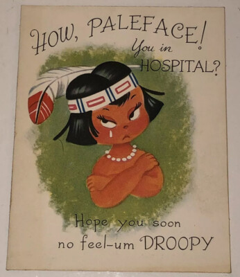 Vintage 50s Rust Craft Get Well Greeting Card Indian Paleface 4x5 Whoopee Funny