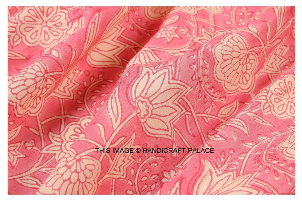 Pink Hand block Print Running Loose 100% Cotton Fabric Printed Decor 25 Yard New - Image 3 of 3