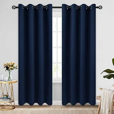 COSVIYA Grommet Blackout Room Darkening Navy Blue Curtains 84 inch Length 2 Pane