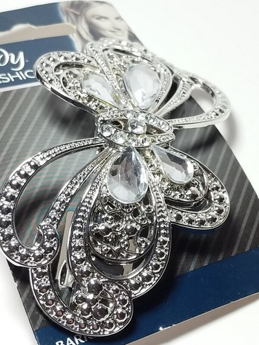 Goody Hair Barrette Fashionow Metal Butterfly Clip Faux Diamonds Gems Silver - Picture 5 of 12