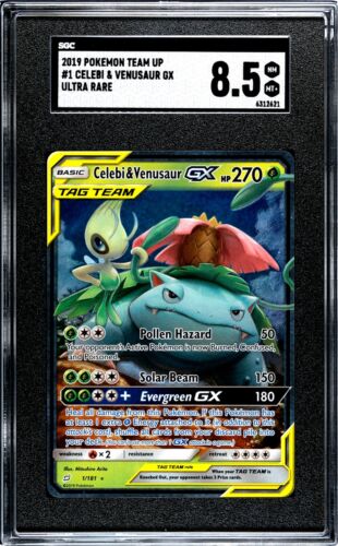 2019 Pokémon Team Up #1 Celebi & Venusaur GX – SGC 8.5 NM/Mint+ Tag Ultra Rare
