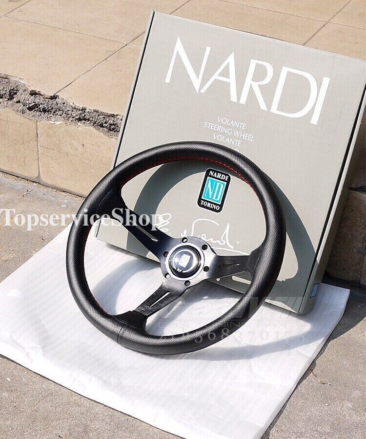 NARDI 350mm 14' Perforated Leather Black Spoke Deep Cone NARDI 350mm 14' Perforated Leather Black Spoke Deep Cone