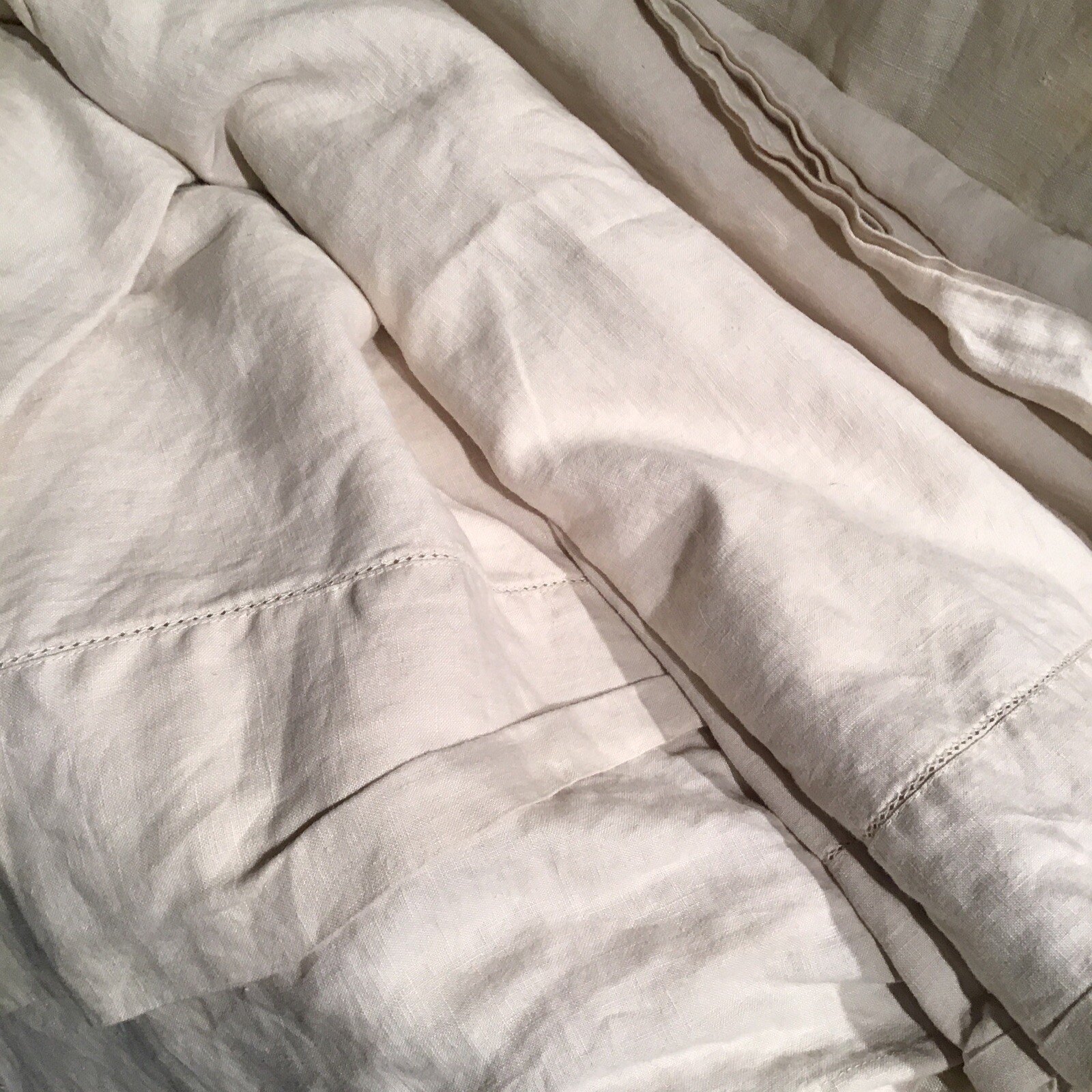 QUEEN SIZE 100 LINEN FLAT SHEET HEM STITCH TOP IVORY THE COMPANY STORE