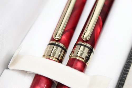 VTG Pierre Cardin Ballpoint Pen Pencil Set Twist Red Acrylic Brass Trim - Picture 4 of 7