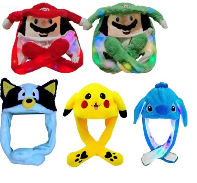 Blue Bunny Hat Light Plush Lilo Stitch Mario Hat Moving Ears