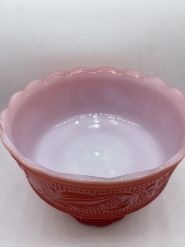 E.O. Brody Holiday Red Milk Glass Compote Fruit Candy Footed Bowl Cleveland Ohio - Picture 8 of 17
