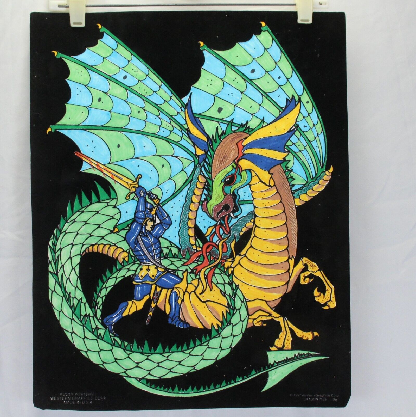 Fuzzy Poster Western Graphics Dragon 7139 Hand Color Fantasy 1997 20 x16