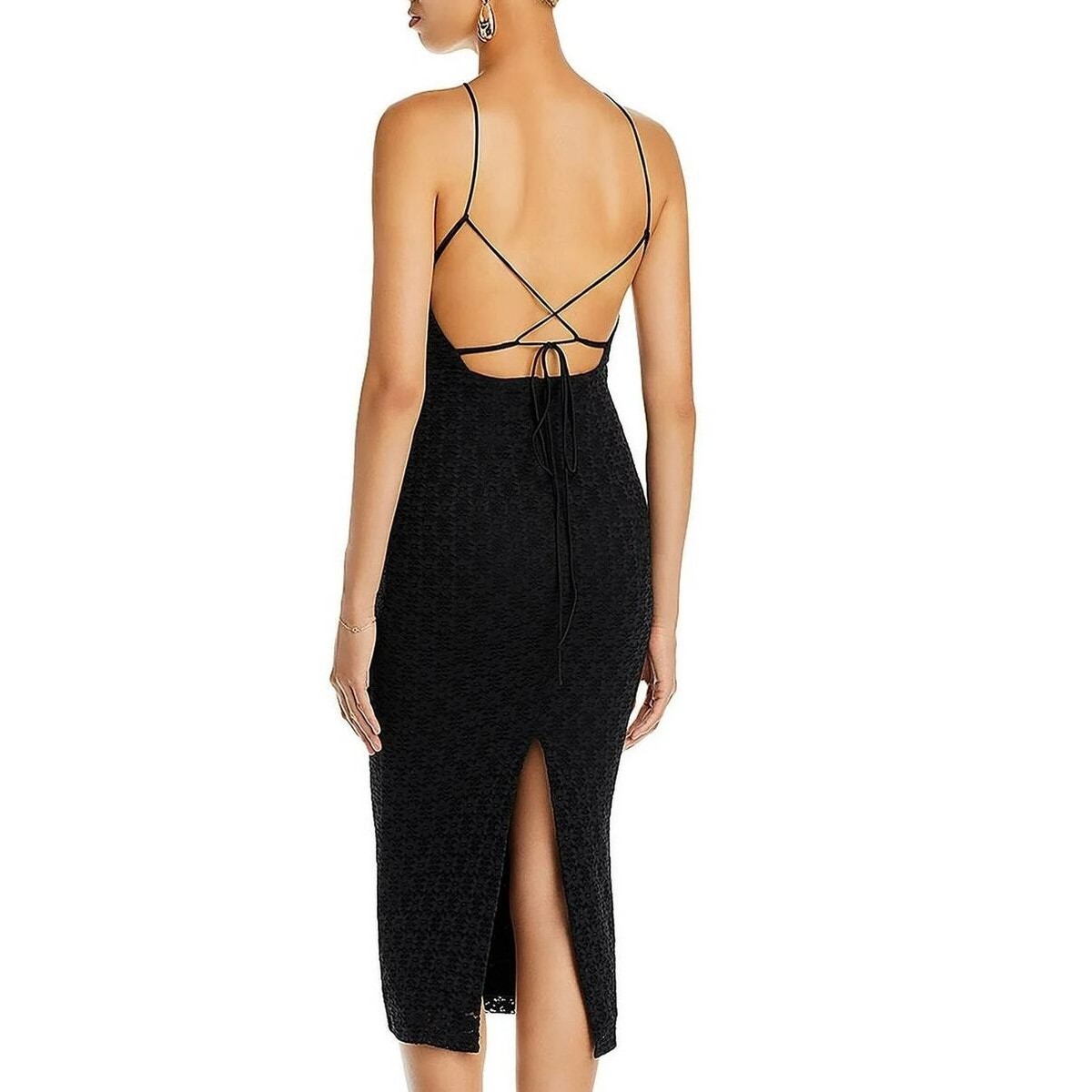 Bardot Chameleon Black Lace Midi Halter Backless Dress Slit New Womens XS |  eBay