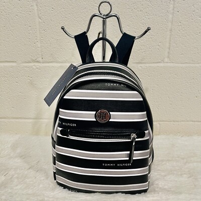 Tommy Hilfiger Backpack Striped Shoulder Black White Bag