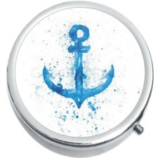 Watercolor Blue Anchor Medicine Vitamin Pill Box