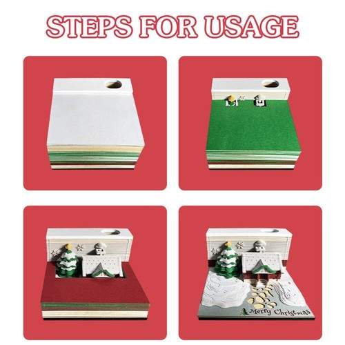 Merry Christmas 3D Model Notepad Paper Cube Sculpture 3D Memo Pad Color St D0P1 - Picture 8 of 12