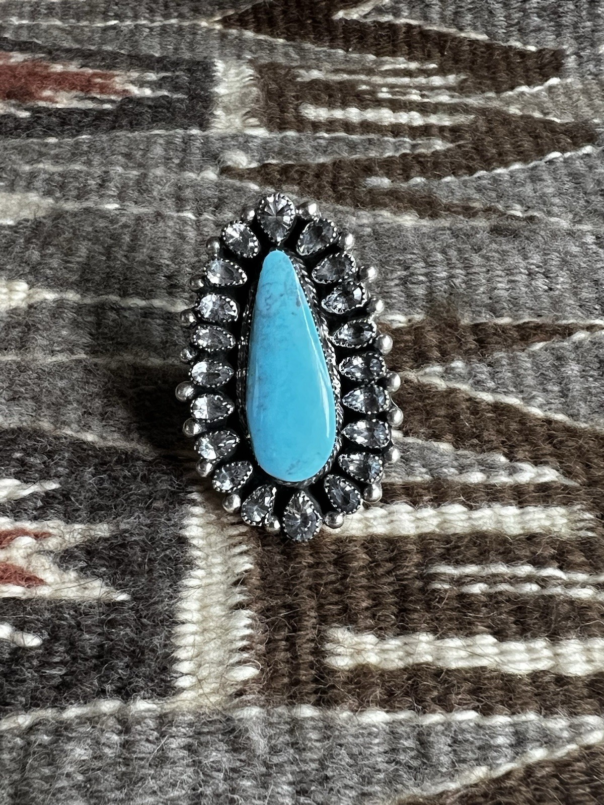 Native American Statement Ring Turqoise & White T… - image 3