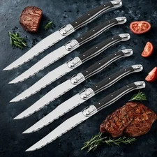 Luxury Steak Knife Set 4/6/8 Pcs Full Tang Serrated Blade Cutlery Black Handle