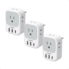 TESSAN European Travel Plug Adapter USB C 3 Pack, PD 20W US Gray White-Type C