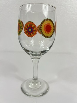 VTG Libbey Wine Glass 70's Vibe Colorful Mandala Pattern Retro Groovy MCM