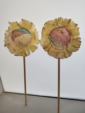 Pair Handmade Flowers on Stick Cutter Quilt Spring Crafts Primitive Daisy
