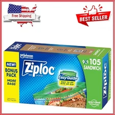 Ziploc Sandwich and Snack Bags with EasyGuide Texture, 105 Bags Total