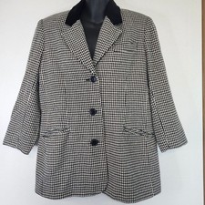 Vintage White Stag Houndstooth Blazer Womens Size 6 Wool Velvet Trim Read