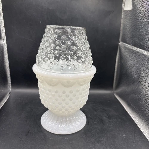 Fairy Lamp Hobnail Milk Glass Clear Shade Cottagecore Vintage Rare Avon