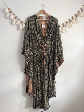 Earthbound Reversible Paisley Bell Sleeve Maxi Dress Whimsical Boho Victorian S