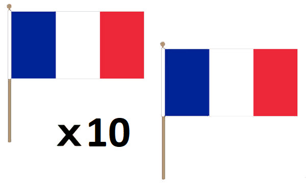 Drapeau français 30x45 cm sur hampe en bois pour défilé
