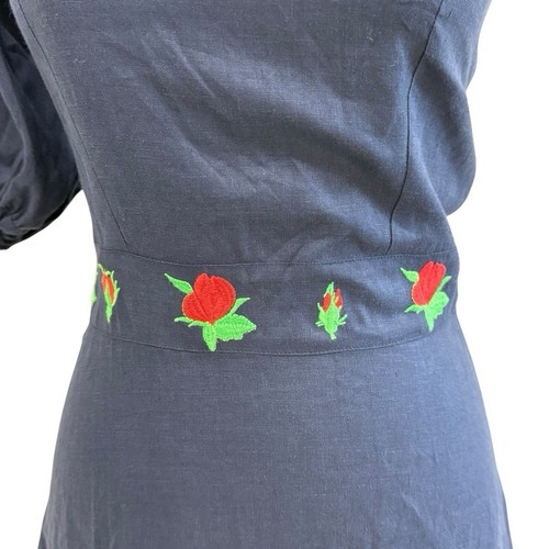 Fanm Mon Flame Linen One Sleeve Ruffle Hem Floral Embroidery Mini Dress S NWT - Picture 9 of 18