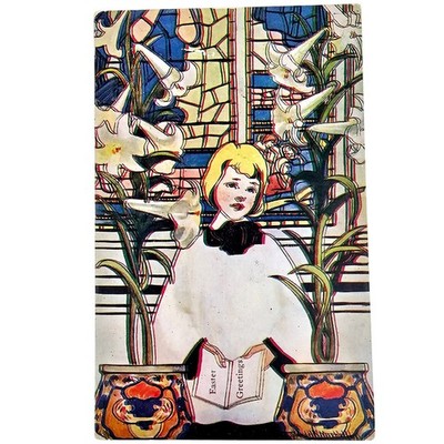 1900's Antique Vintage Easter Greetings Catholic Post Card Posted