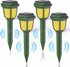 2PCS Solar 360° Ultrasonic Animal Repeller Cat Dog Rabbit Mice Repellent Outdoor