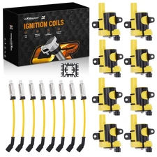 8x Round Ignition Coil & Spark Plug Wire For GMC Chevy Cadillac 4.8L 5.3L 6.0L
