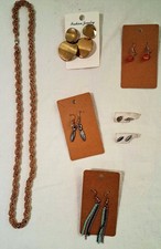 Jewelry Lot-Necklace, Dangle Earrings 4 Pair , Silver Tone Leaf Studs 2 Pair 