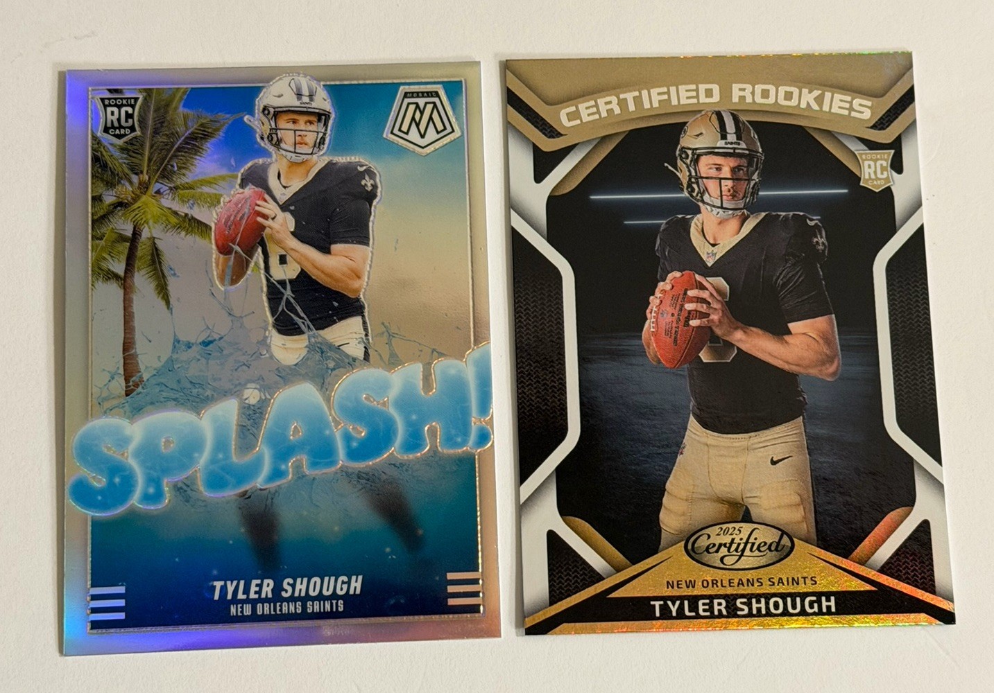 2025 Mosaic Splash Silver Tyler Shough #17 + Certified Rookies #CRK-TSH Saints