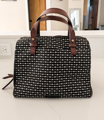 Fossil Rachel Black And White Dot Pattern Satchel Top Handle Bag, Zipper