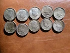 1964 Kennedy silver half dollar coins (count ten)