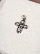 Genuine Vintage Sterling Silver Cross With Center Open Heart Pendant/ Charm