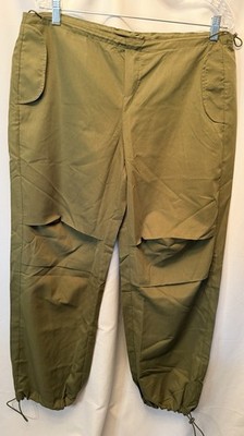 Fore Collection Size XS Oversized Wide Leg Pants Cinch Waist Olive Green Nylon