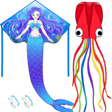 Large Mermaid Kite for Kids  Adults, Easy to Fly Delta Kite, Beginner Kite for