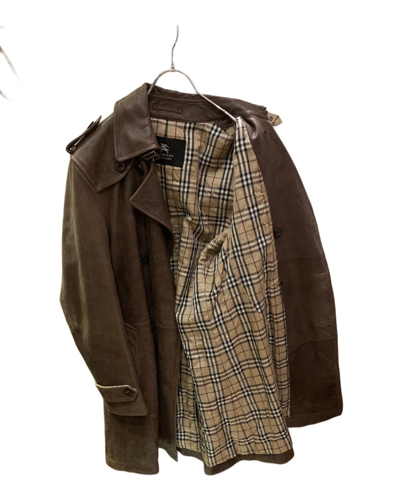 BURBERRY BLACK LABEL Leather Trench Coat M Size Brown BMA16-307-57 From Japan thumbnail 24