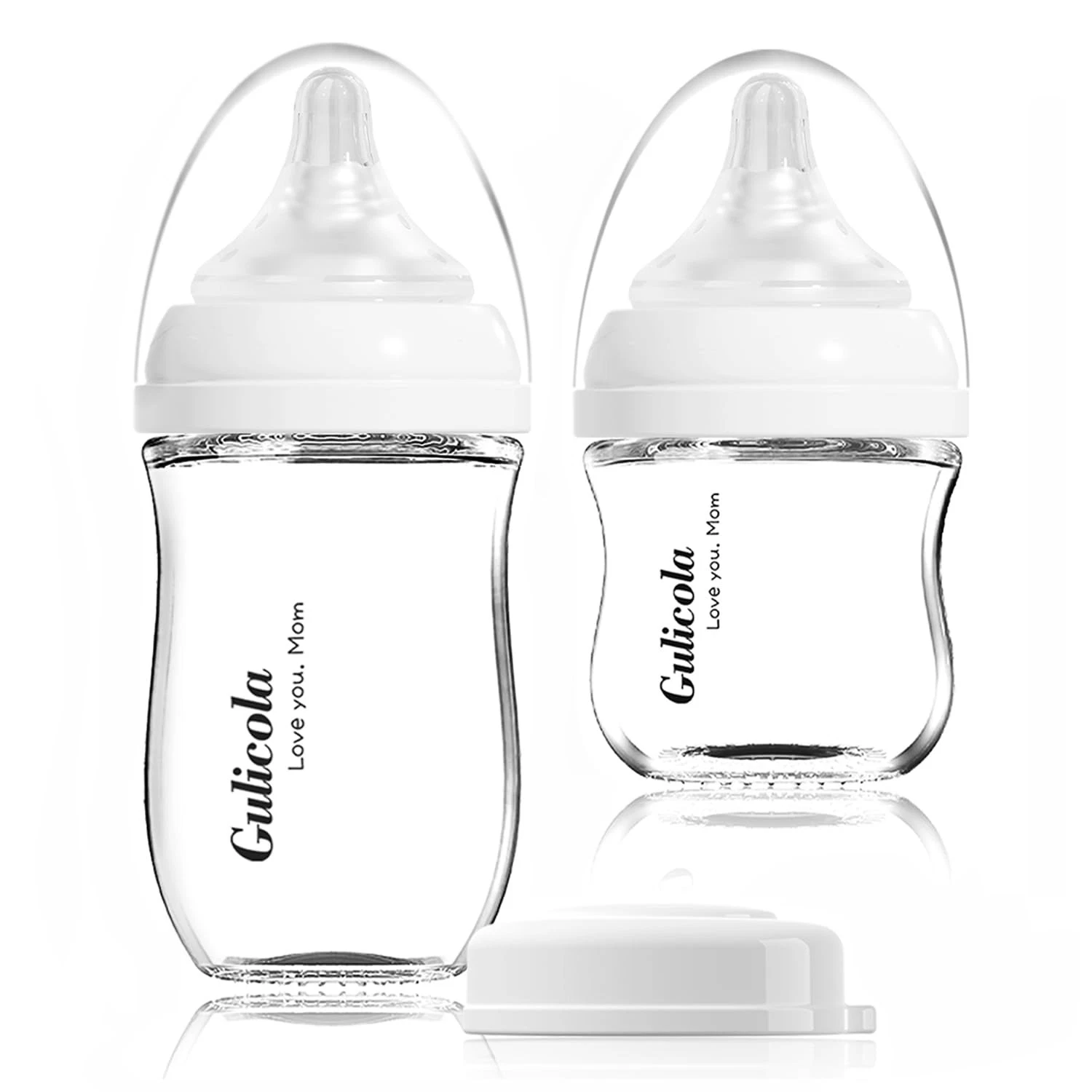 Gulicola Natural Glass Baby Bottle Newborn Set, 3 oz and 5 oz with Extra Slow