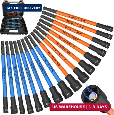 16PCS Magnetic Nut Driver Set for Impact Drill, 6 Inch Extra Long Nut Drivers wi