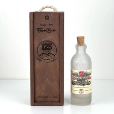 Collectible Topo Chico 125th Anniversary Glass Bottle Engraved Wood Box