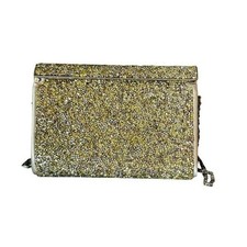 Kate Landry Gold Glitter Evening Bag Party Clutch Chain Strap Sparkly Purse