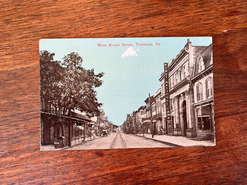 West Broad Street Tamaqua Schuylkill PA Printed Postcard Bond's Drug Store