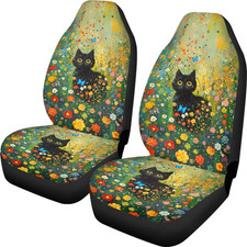Cat Butterfly Flower Print Car Seat Cover Front Seats Only Full Set of 2, Univer