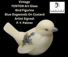 Vtg FENTON Art Glass BIRD Figurine HP Blue Dogwoods On Custard Satin P.Y. PALMER