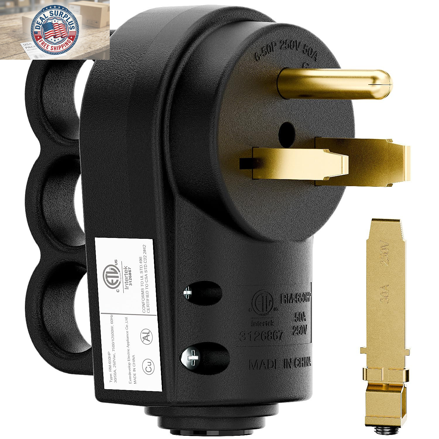 2-In-1 Nema 6-50P/6-30P Welder Plug, 30A/50A 250V Welder 3-Prong Male Plug, ETL
