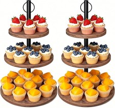 Rustic Wood 2 Pack 3 Tier Cupcake Stand Wooden Tiered Cake Display Cupcake Tower