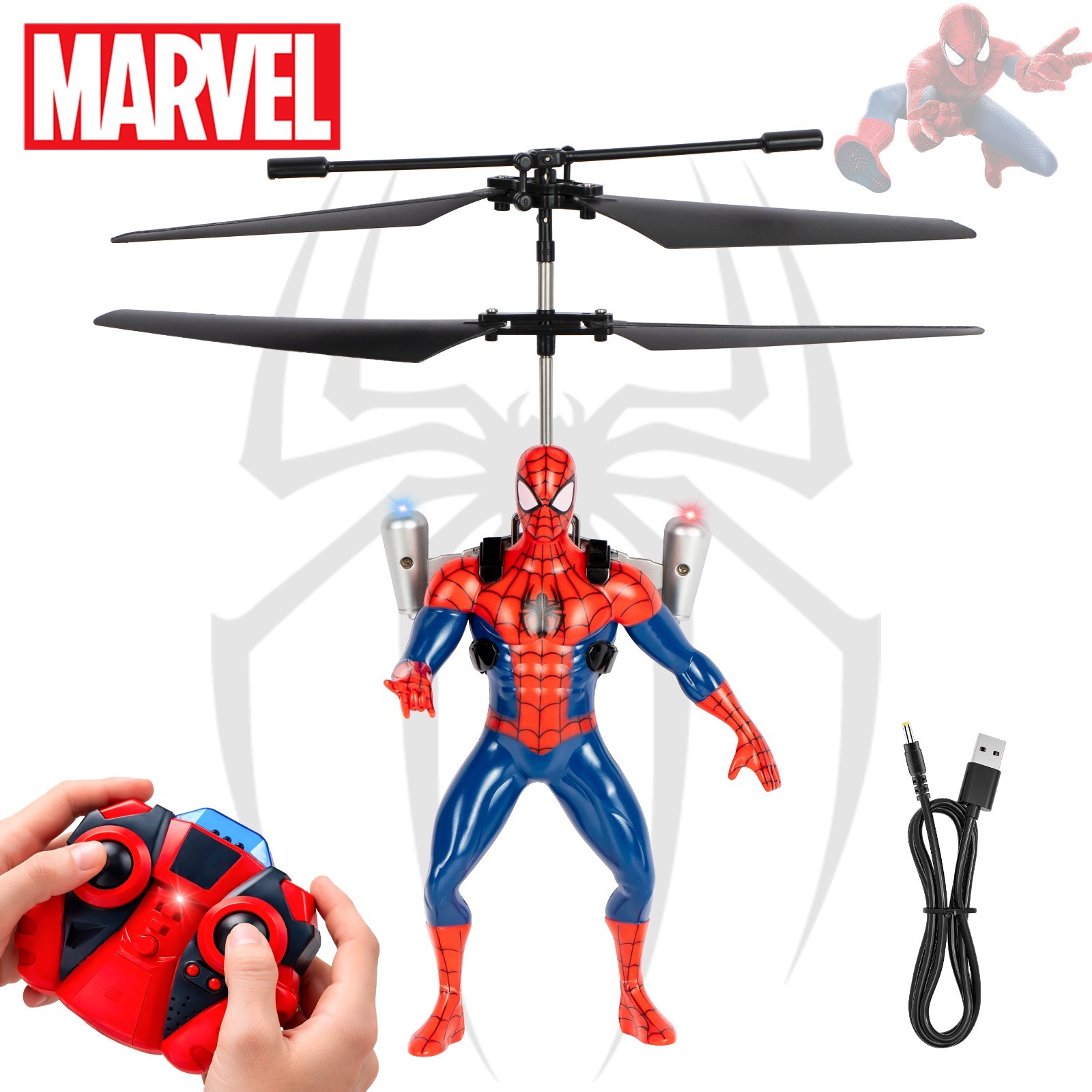 Marvel Avengers Spider-Man RC Helicopter with LED Lights and Gyro Stabilizer