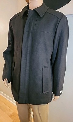 NWOT Calvin Klein Wool Blend Mens Sz Large Black Zip Up Coat Quilted Lining