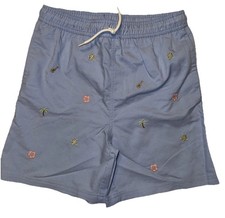 Janie And Jack Sz 14 Embroidered Blue Oxford Swim Shorts Vacay UV Protection New