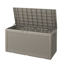 100-Gallon Outdoor Storage Deck Box–Waterproof & Lockable Resin Bin (Gray)